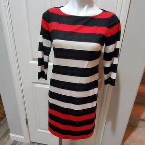 Red, White, Black Striped Dress
